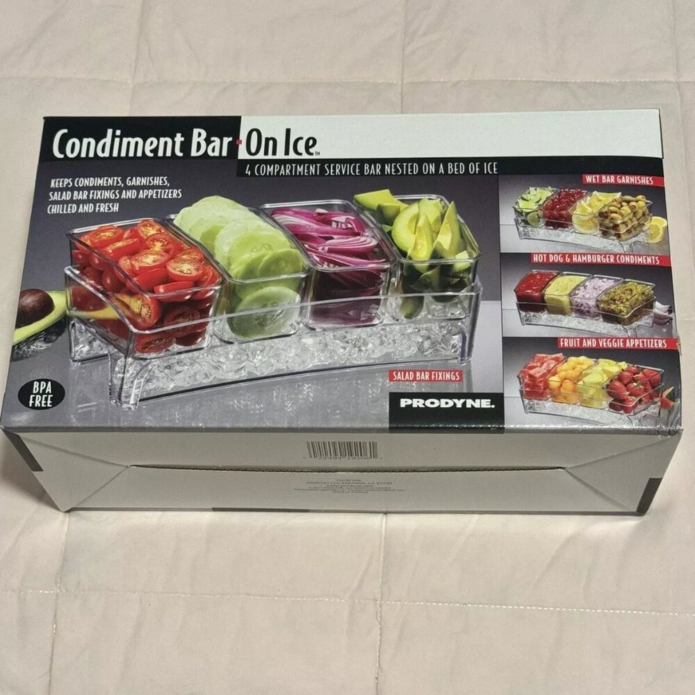 Clear Condiment 4 Compartments Service Bar nested on bed of ICE New in B… - Picture 2 of 4